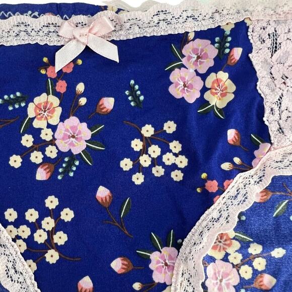 Splendies Pink Oriental Floral Print Pale Pink Trim Panty Womens Size Small - Picture 2 of 6